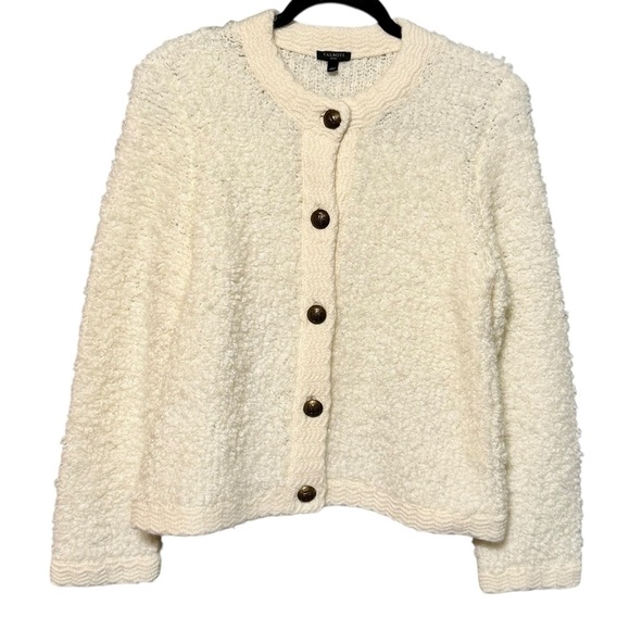 Talbots Wool Blend Ivory Plush Boucle Button Down Sweater Cardigan - Picture 2 of 11